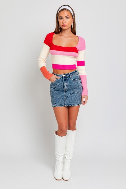 Long Sleeve Color Block Stripe Knit Top - Happily Ever Atchison Shop Co.