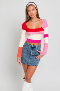 Long Sleeve Color Block Stripe Knit Top - Happily Ever Atchison Shop Co.