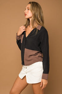 Long Sleeve Contrast Button Down Top - Happily Ever Atchison Shop Co.