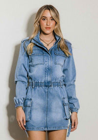 Long Sleeve Denim Romper Skirt - Happily Ever Atchison Shop Co.