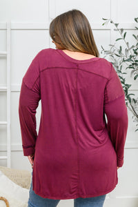 Long Sleeve Knit Top With Pocket In Burgundy - Happily Ever Atchison Shop Co.