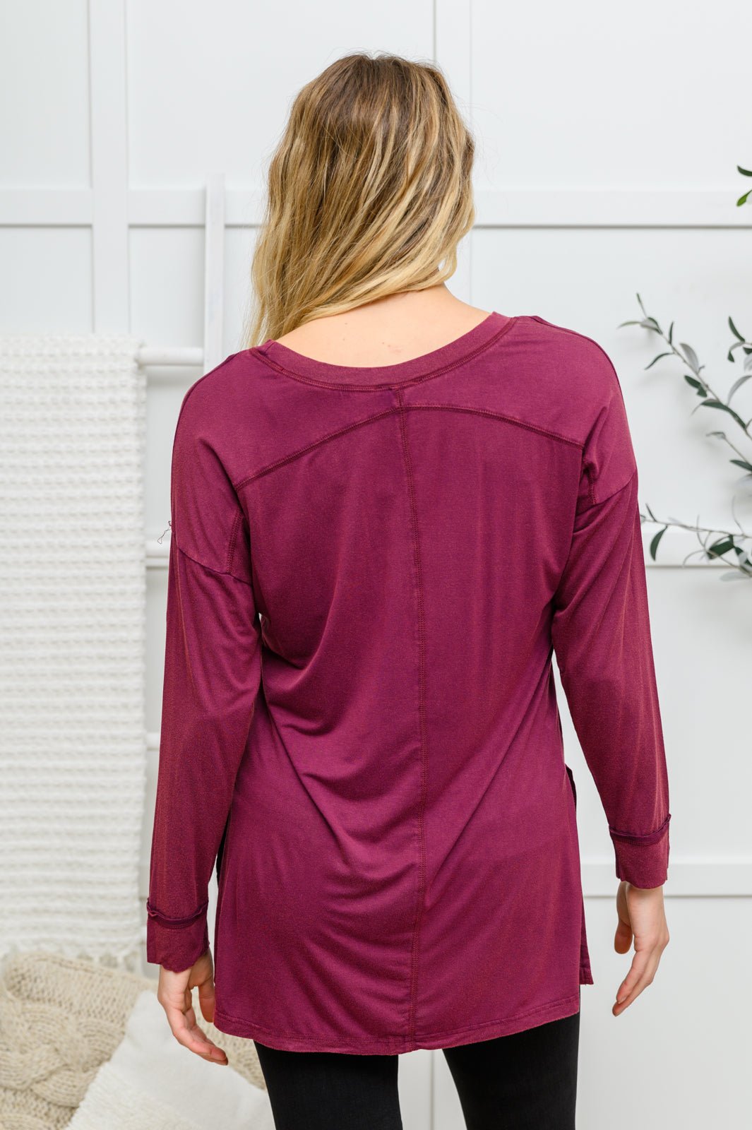 Long Sleeve Knit Top With Pocket In Burgundy - Happily Ever Atchison Shop Co.