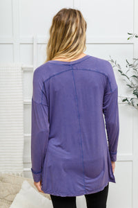 Long Sleeve Knit Top With Pocket In Denim Blue - Happily Ever Atchison Shop Co.