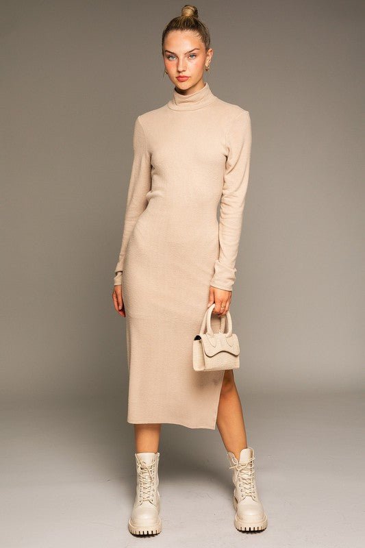 Long Sleeve Mock Neck Midi Dress - Happily Ever Atchison Shop Co.