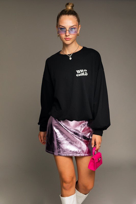 Long Sleeve Oversized Wild Child Graphic Pullover - Happily Ever Atchison Shop Co.