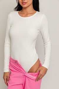 Long Sleeve Round Neck Ribbed Bodysuit - Happily Ever Atchison Shop Co.