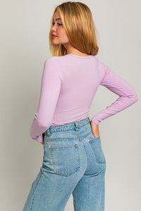 Long Sleeve Round Neck Ribbed Bodysuit - Happily Ever Atchison Shop Co.