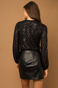 Long Sleeve Sequin Wrap Bodysuit - Happily Ever Atchison Shop Co.