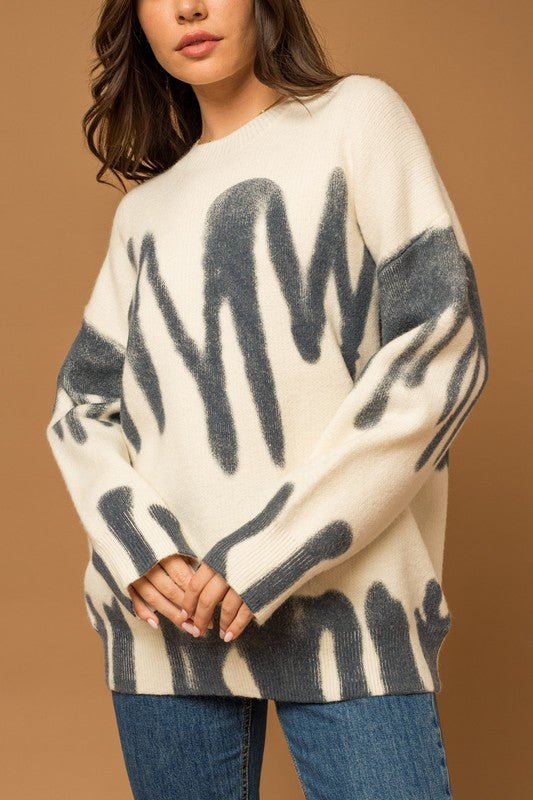 Long Sleeve Spray Print Sweater - Happily Ever Atchison Shop Co.