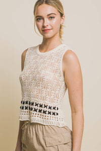 Love Tree Contrast line Openwork Knit Tank - Happily Ever Atchison Shop Co.