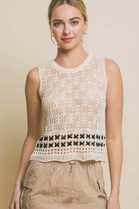 Love Tree Contrast line Openwork Knit Tank - Happily Ever Atchison Shop Co.