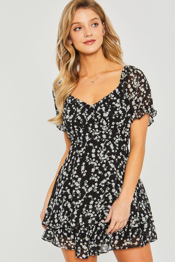 Love Tree Ditsy Floral Short Sleeve Romper - Happily Ever Atchison Shop Co.