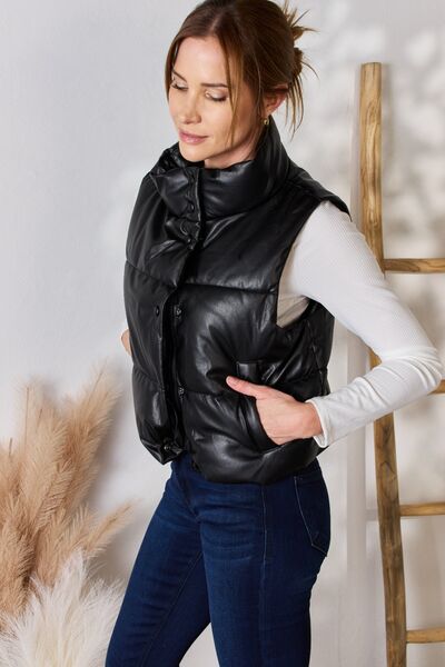 Love Tree Faux Leather Snap and Zip Closure Vest Coat - Happily Ever Atchison Shop Co.