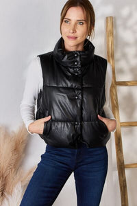 Love Tree Faux Leather Snap and Zip Closure Vest Coat - Happily Ever Atchison Shop Co.