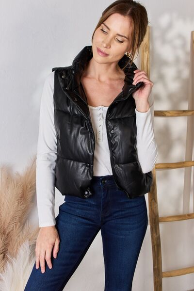 Love Tree Faux Leather Snap and Zip Closure Vest Coat - Happily Ever Atchison Shop Co.