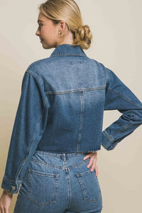 LOVE TREE Raw Hem Button Up Cropped Denim Jacket - Happily Ever Atchison Shop Co.