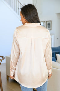 Loved For Years Satin Button Up In Beige - Happily Ever Atchison Shop Co.