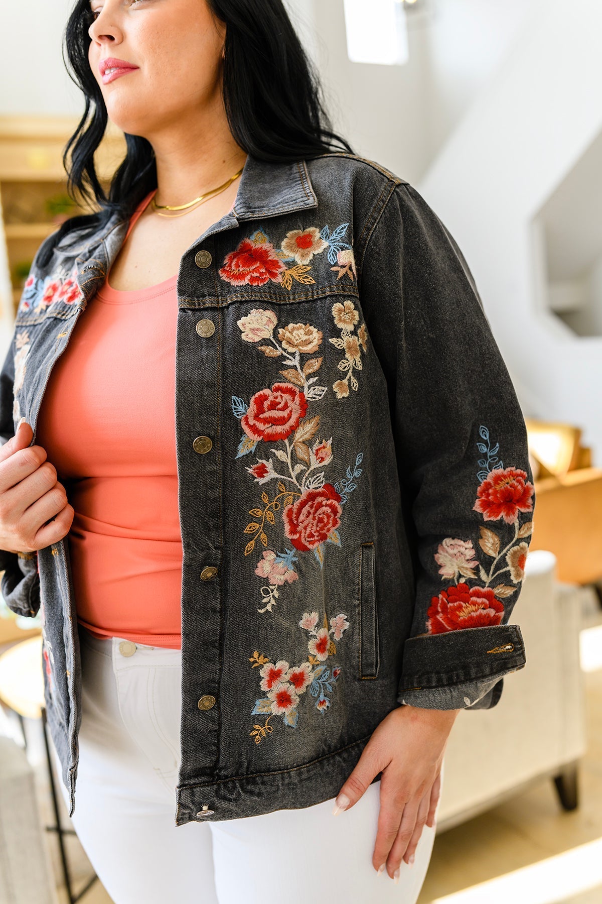 Lovely Visions Flower Embroidered Jacket - Happily Ever Atchison Shop Co.