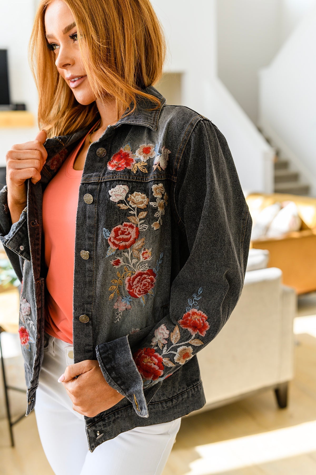 Lovely Visions Flower Embroidered Jacket - Happily Ever Atchison Shop Co.