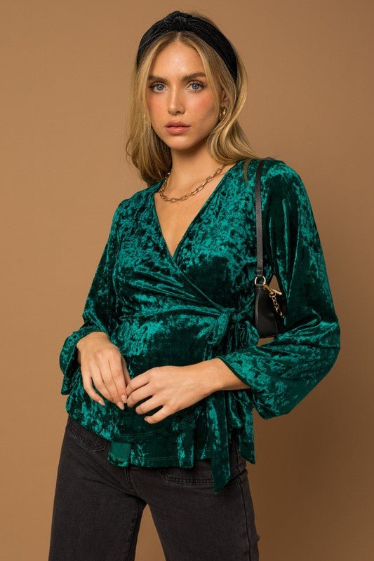 L/S Wrap Waist Tie Velvet Top - Happily Ever Atchison Shop Co.