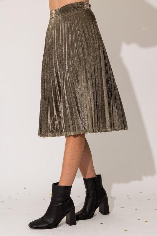 Lurex Fabric Pleated Midi Skirt - Happily Ever Atchison Shop Co.