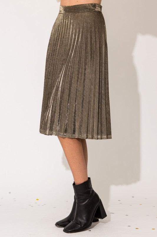 Lurex Fabric Pleated Midi Skirt - Happily Ever Atchison Shop Co.