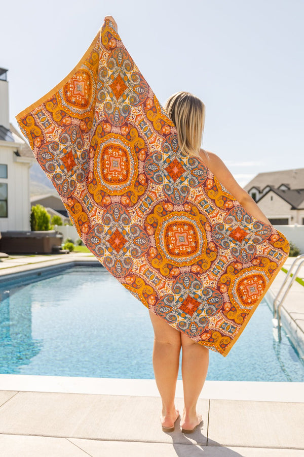 Luxury Beach Towel in Boho Medallions - Happily Ever Atchison Shop Co.