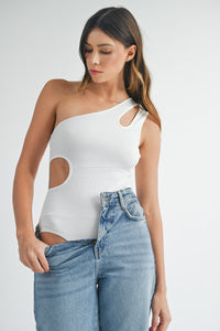 MABLE One Shoulder Ribbed Cutout Detail Bodysuit - Happily Ever Atchison Shop Co.