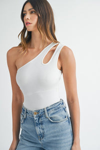 MABLE One Shoulder Ribbed Cutout Detail Bodysuit - Happily Ever Atchison Shop Co.