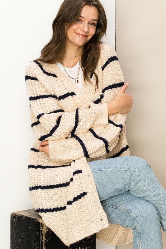 Made for Style Oversized Striped Sweater Cardigan - Happily Ever Atchison Shop Co.