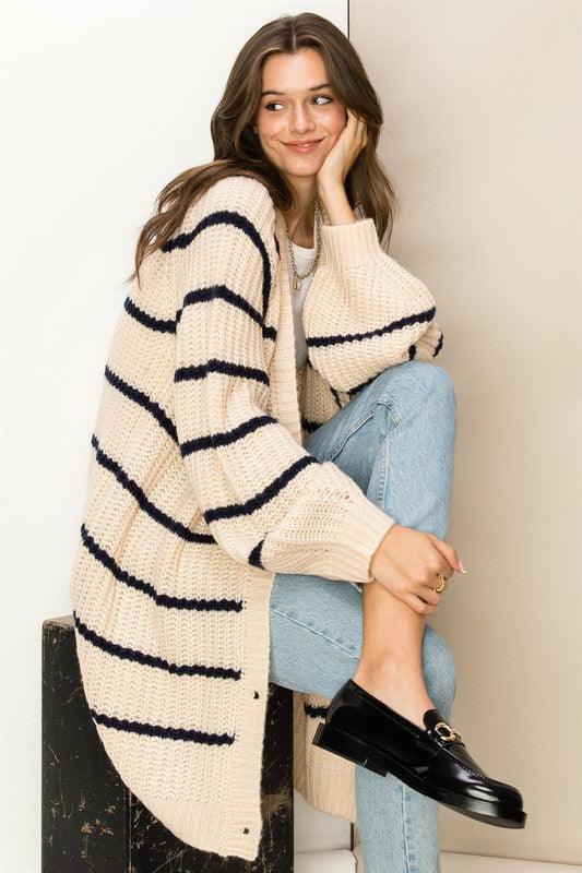 Made for Style Oversized Striped Sweater Cardigan - Happily Ever Atchison Shop Co.