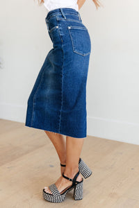 Marcy High Rise Denim Midi Skirt - Happily Ever Atchison Shop Co.