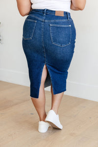 Marcy High Rise Denim Midi Skirt - Happily Ever Atchison Shop Co.