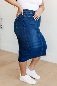 Marcy High Rise Denim Midi Skirt - Happily Ever Atchison Shop Co.