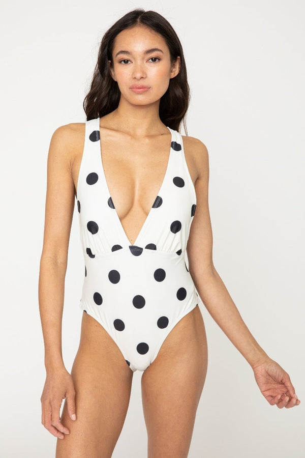 Marina West Swim Beachy Keen Polka Dot Tied Plunge One - Piece Swimsuit - Happily Ever Atchison Shop Co.