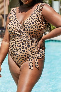 Marina West Swim Full Size Float On Ruffle Faux Wrap One - Piece in Leopard - Happily Ever Atchison Shop Co.