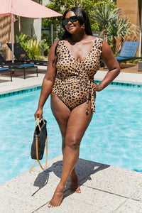 Marina West Swim Full Size Float On Ruffle Faux Wrap One - Piece in Leopard - Happily Ever Atchison Shop Co.