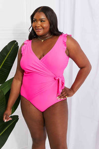 Marina West Swim Full Size Float On Ruffle Faux Wrap One - Piece in Pink - Happily Ever Atchison Shop Co.
