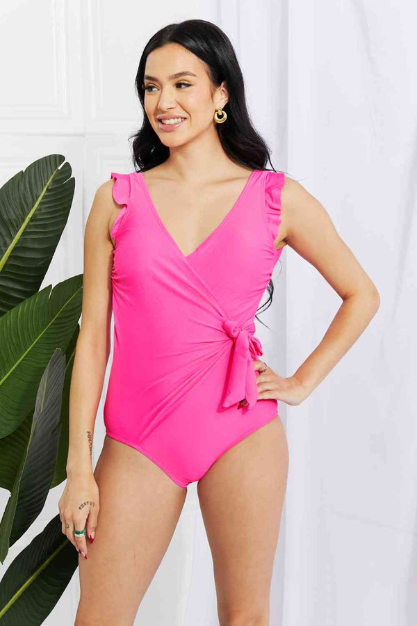 Marina West Swim Full Size Float On Ruffle Faux Wrap One - Piece in Pink - Happily Ever Atchison Shop Co.