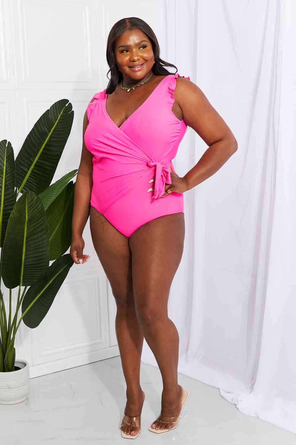 Marina West Swim Full Size Float On Ruffle Faux Wrap One - Piece in Pink - Happily Ever Atchison Shop Co.