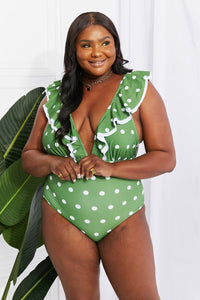 Marina West Swim Moonlit Dip Ruffle Plunge Swimsuit in Mid Green - Happily Ever Atchison Shop Co.