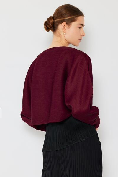 Marina West Swim Rib Pleated Puff Sleeve Bolero Cardigan - Happily Ever Atchison Shop Co.