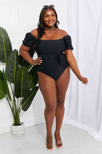 Marina West Swim Salty Air Puff Sleeve One - Piece in Black - Happily Ever Atchison Shop Co.