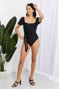 Marina West Swim Salty Air Puff Sleeve One - Piece in Black - Happily Ever Atchison Shop Co.