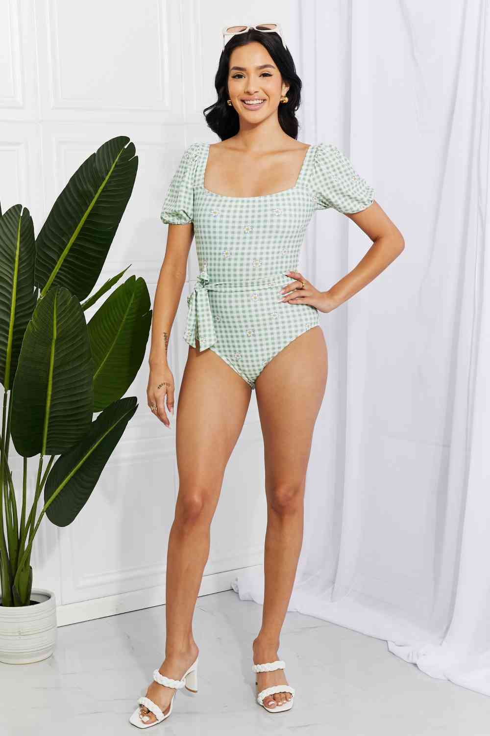 Marina West Swim Salty Air Puff Sleeve One - Piece in Sage - Happily Ever Atchison Shop Co.