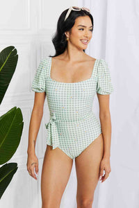 Marina West Swim Salty Air Puff Sleeve One - Piece in Sage - Happily Ever Atchison Shop Co.