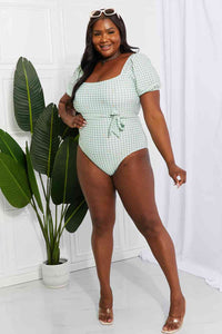 Marina West Swim Salty Air Puff Sleeve One - Piece in Sage - Happily Ever Atchison Shop Co.