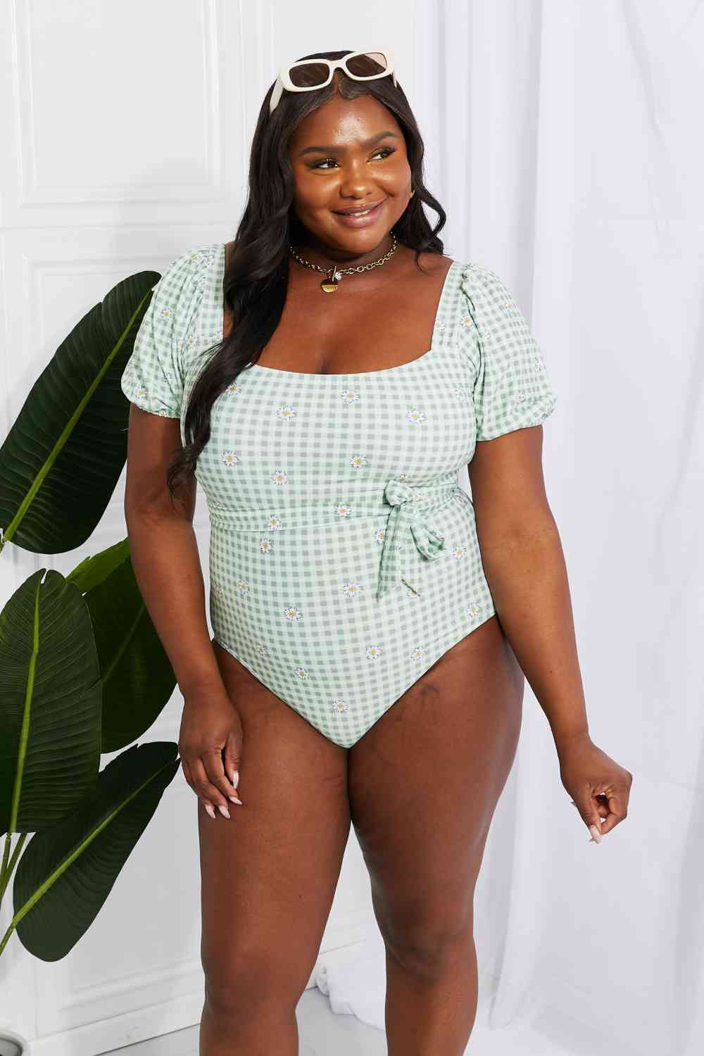 Marina West Swim Salty Air Puff Sleeve One - Piece in Sage - Happily Ever Atchison Shop Co.