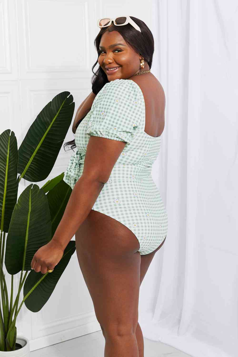 Marina West Swim Salty Air Puff Sleeve One - Piece in Sage - Happily Ever Atchison Shop Co.