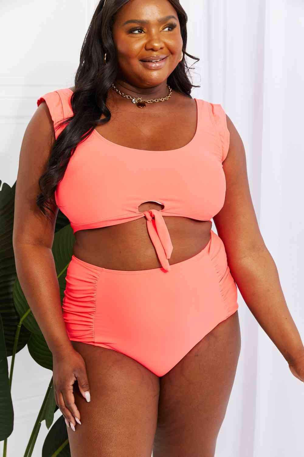 Marina West Swim Sanibel Crop Swim Top and Ruched Bottoms Set in Coral - Happily Ever Atchison Shop Co.